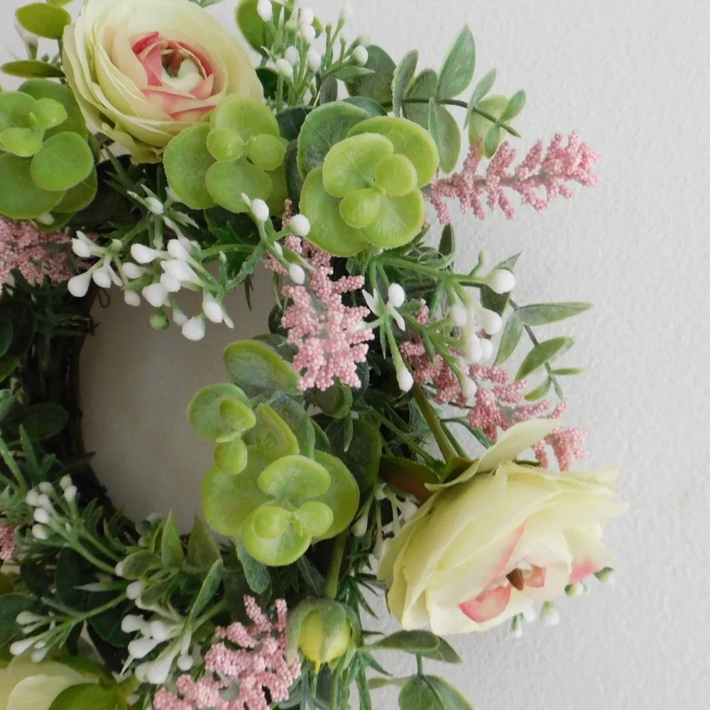 Dusty Miller Mini Wreath, Eucalyptus,‎ Yellow Flowers, Candle Ring